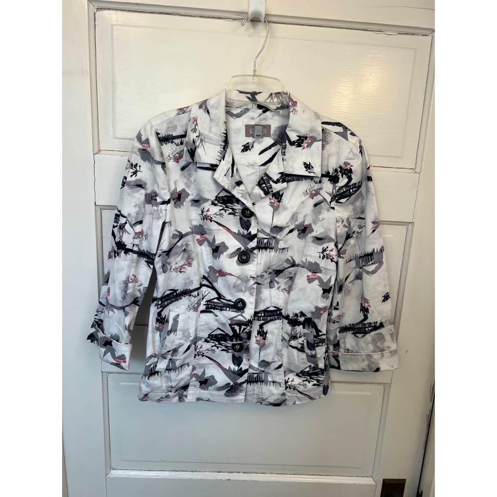 Chicos size 1 Jacket Collared 3/4 Sleeve Button Pockets pink white anime
